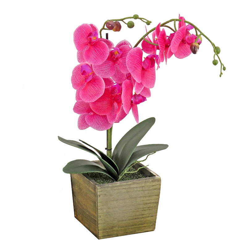 21 in. Spring Purple Orchid Flower in Wood Box
