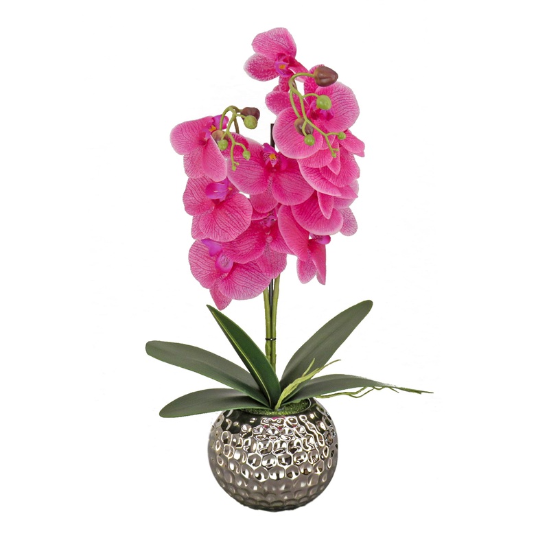 21 in. Spring Purple Orchid in Silver Smooth Ceramic Pot