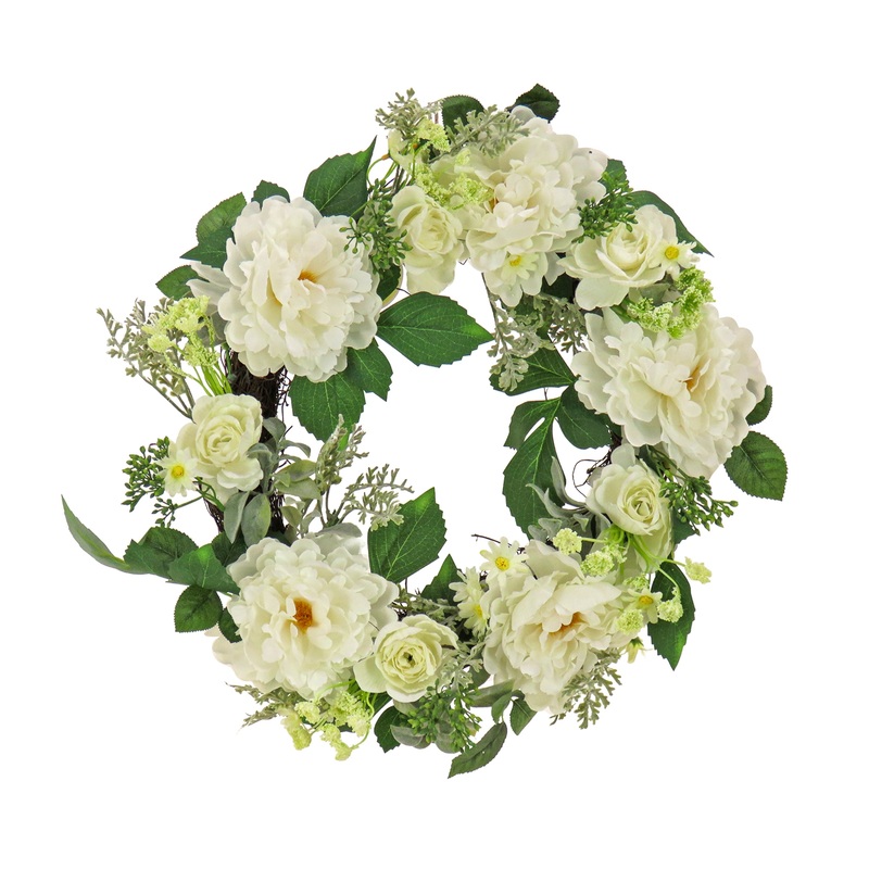 22 in. Spring Wreath with Daisy, Peony, and Buttercup Blooms