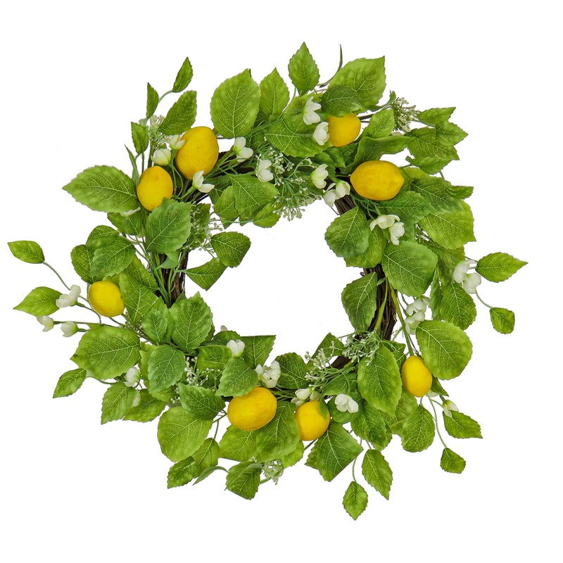 22 in. Spring Wreath with Lemons, Flower Blooms, Leafy Greens