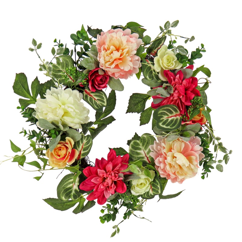 22 in. Spring Wreath with Mixed Garden Flowers and Foliage