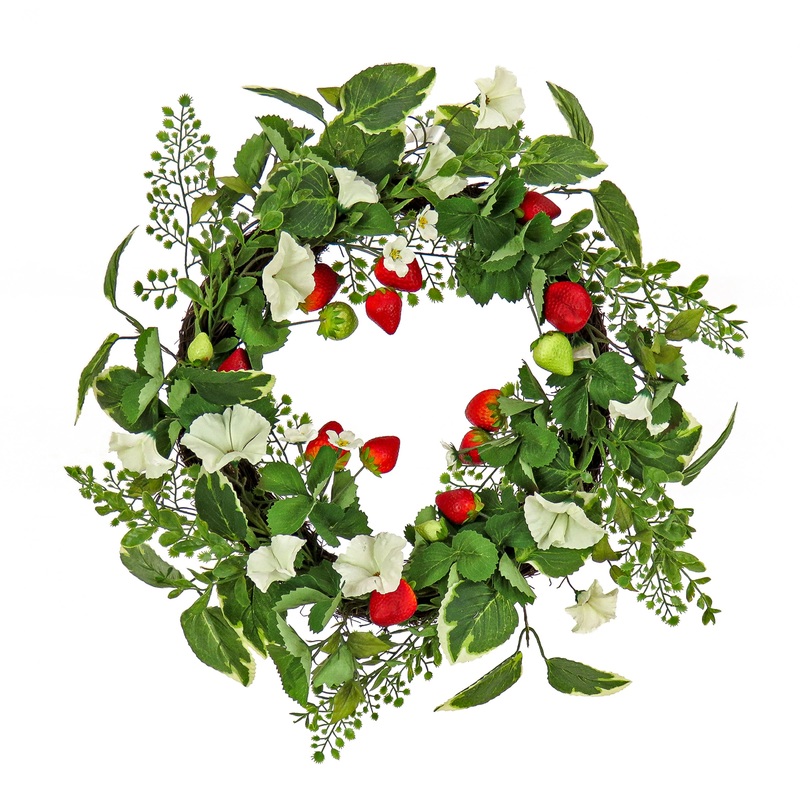 22 in. Spring Wreath with Strawberries, Petunia Blooms, and Leafy Greens