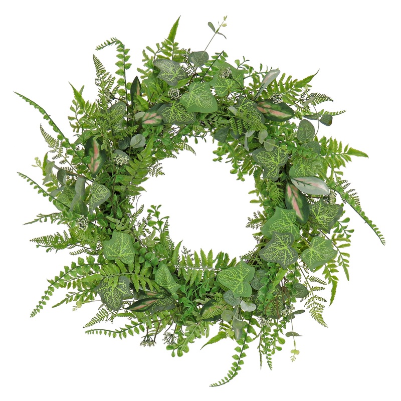 26 in. Spring Wreath with Mixed Leaves and Greenery?