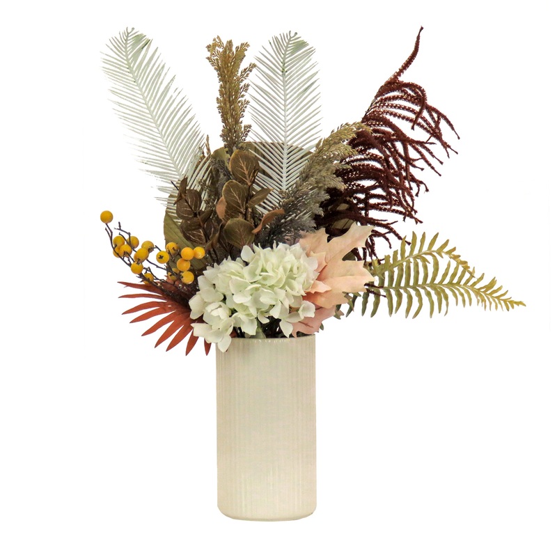 31 in. Spring Potted Plant Table Decoration with Fern Branches, Hydrangea Blooms