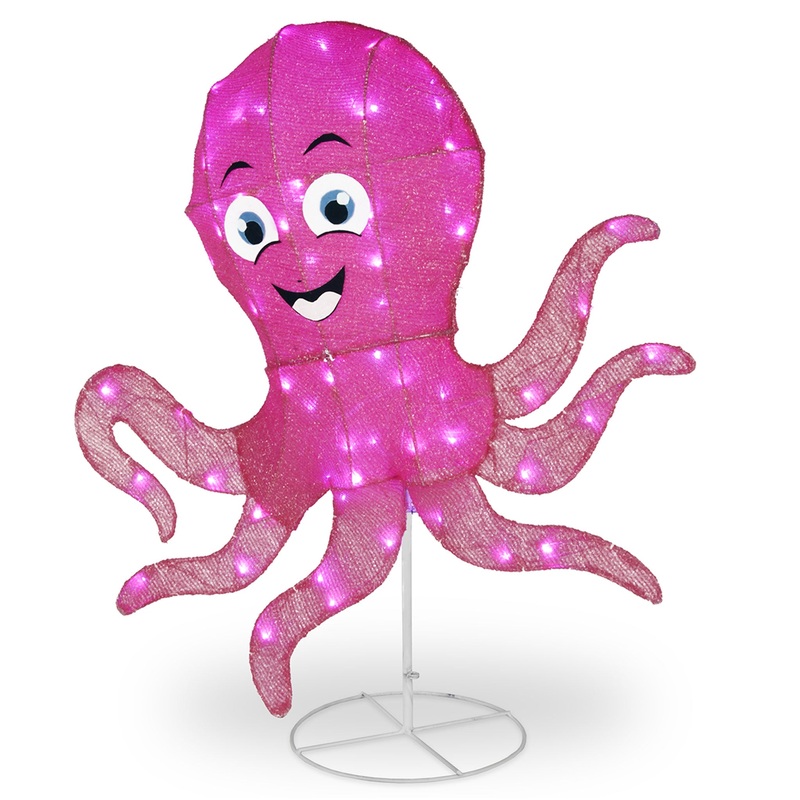 36 in. Spring Smiling Octopus Outdoor Decoration with LED Lights