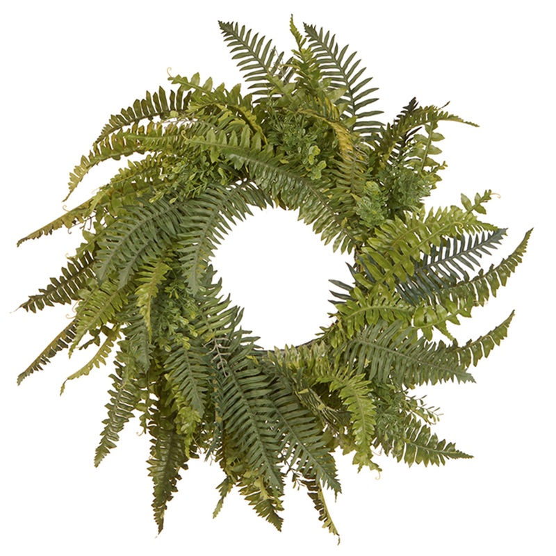 36 in. Spring Wreath with Fern Leaves and Flowing Green Stems