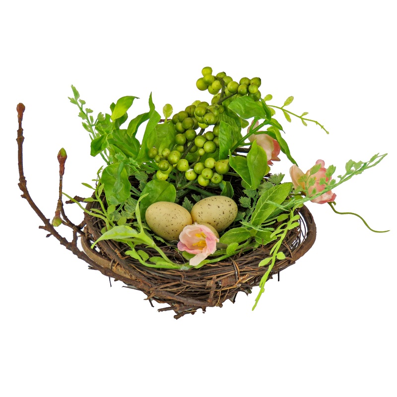 6 in. Blossom Bird's Nest Table Decoration Decorated with Easter Eggs