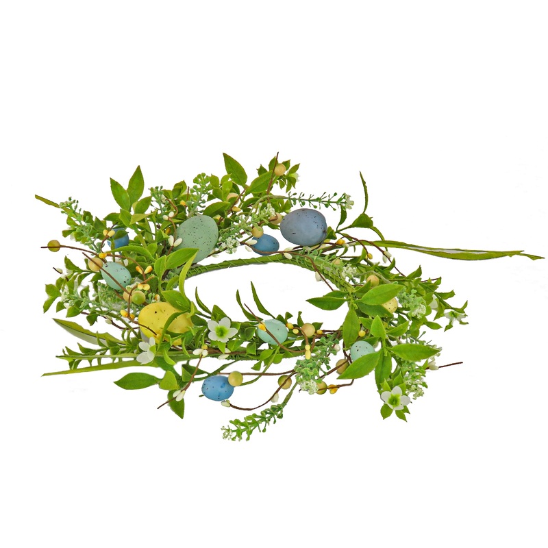 6 in. Easter Candle Ring Decorated with Pastel Eggs and Mini Flowers