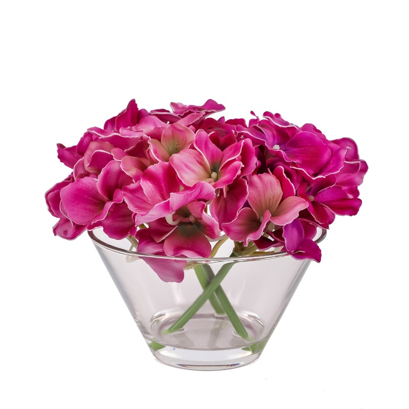 8 in. Spring Dark Purple Hydrangea Bouquet in Glass Vase