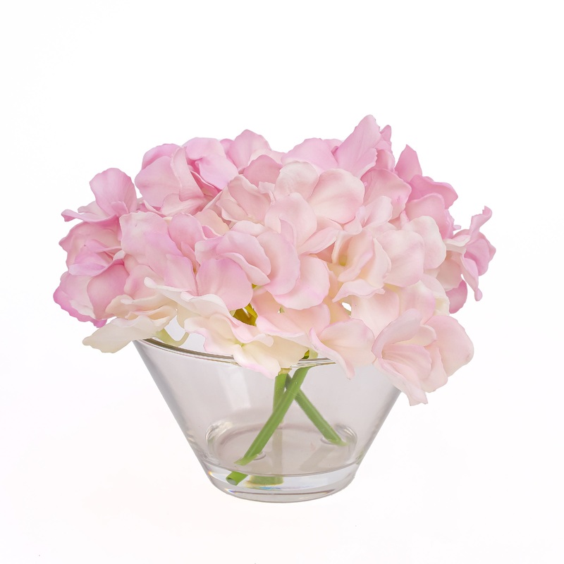 8 in. Spring Mixed Mauve Hydrangea Bouquet in Glass Vase