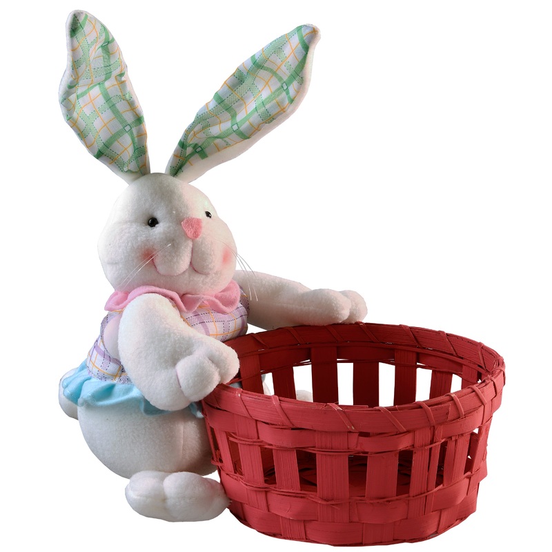 8 in. Woven Red Easter Basket with Plush White Bunny Doll