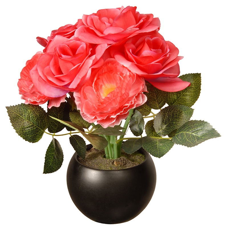 9 in. Spring Pink Roses Flower Pot