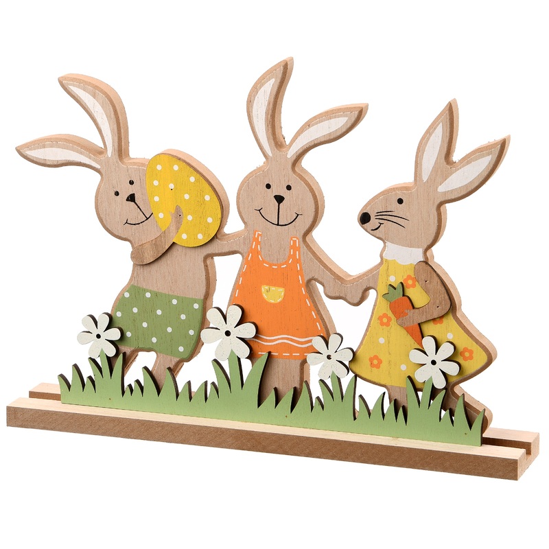 9 in. Wooden Rabbit Trio Table Decoration