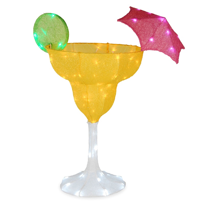 Pre-Lit Margarita Glass Outdoor Decoration, LED Lights, Plug In, Spring Collection, 36 Inches