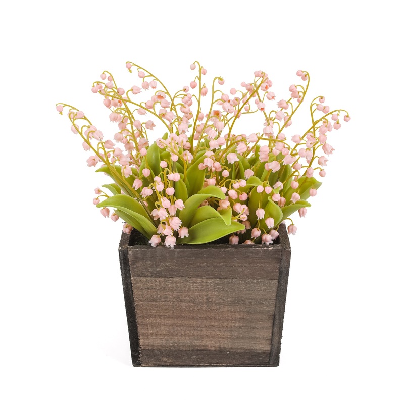 10 in. Spring Pink Lily-of-the-Valley Flowers in Wood Box