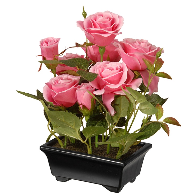 10 in. Spring Pink Roses Flower Pot