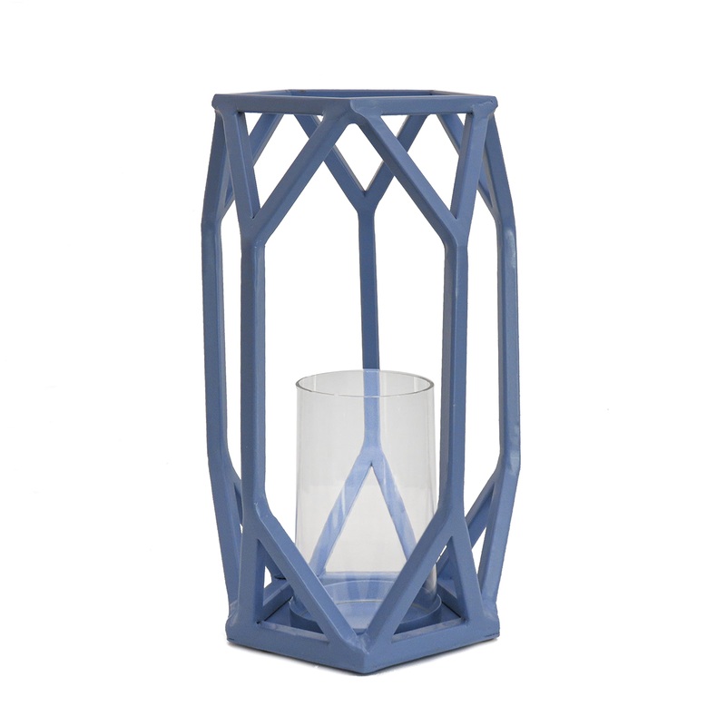 11 in. Modern Design and Finish Ice Melt Blue Outdoor Lantern Candleholder