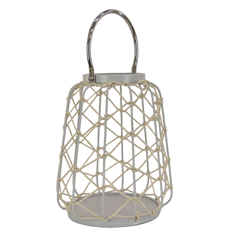 12 in. Glacier Gray Candle Lantern with Rope Weave