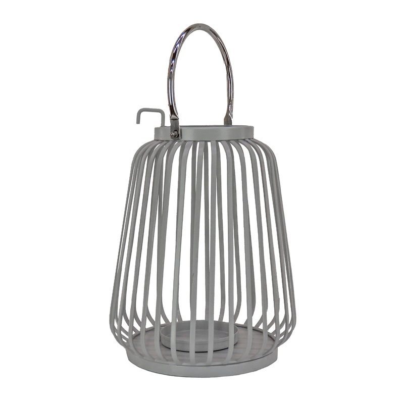 13 in. Modern Design and Finish Glacier Gray Outdoor Lantern Candleholder