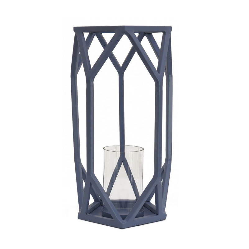 14 in. Modern Design and Finish Dusty Blue Outdoor Lantern Candleholder