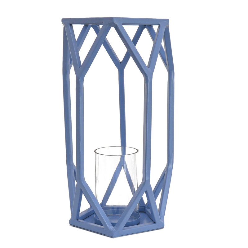 14 in. Modern Design and Finish Ice Melt Blue Outdoor Lantern Candleholder