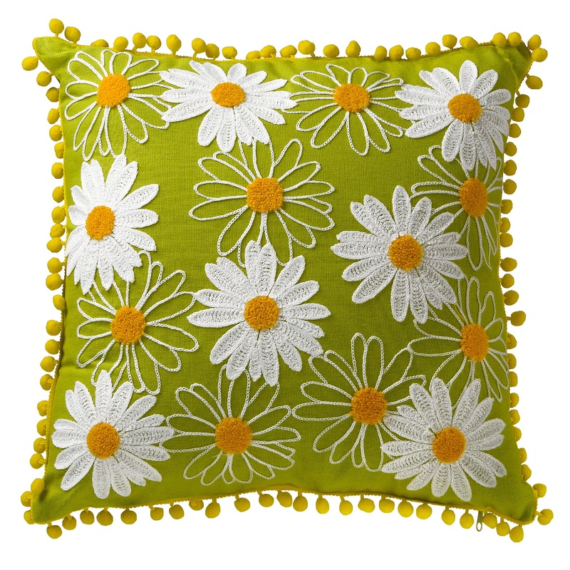 16 in. Spring Decorative Pillow with Daisy Flower Bloom Embroidery