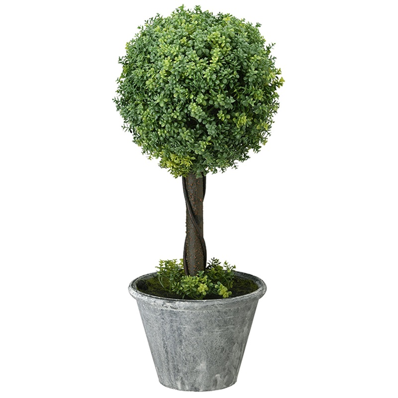 18 in. Single Ball Topiary in a Distressed Pot Base