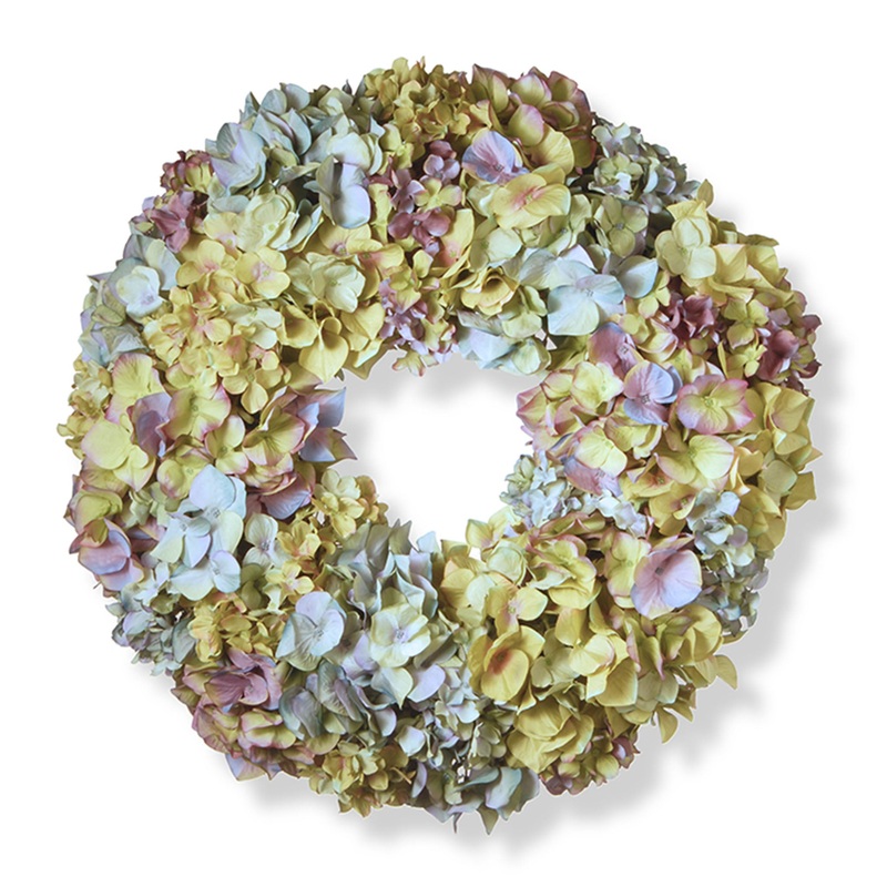 19 in. Spring Wreath with Mixed, Colorful Hydrangea Blooms