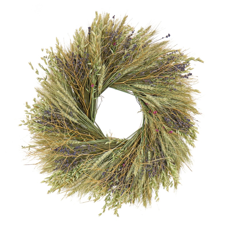 20 in. Spring Wreath with Wheat Stalks, Lavender, and Leafy Greens