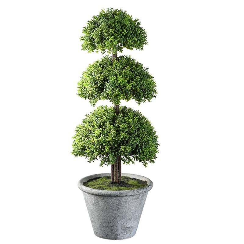 20 in. Three Ball Topiary in a Distressed Pot Base