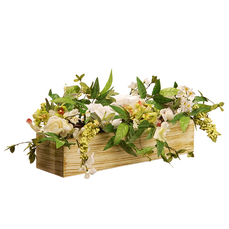 22 in. Spring Candleholder Table Decoration with Flower Blooms, Berry Clusters, Leafy Greens