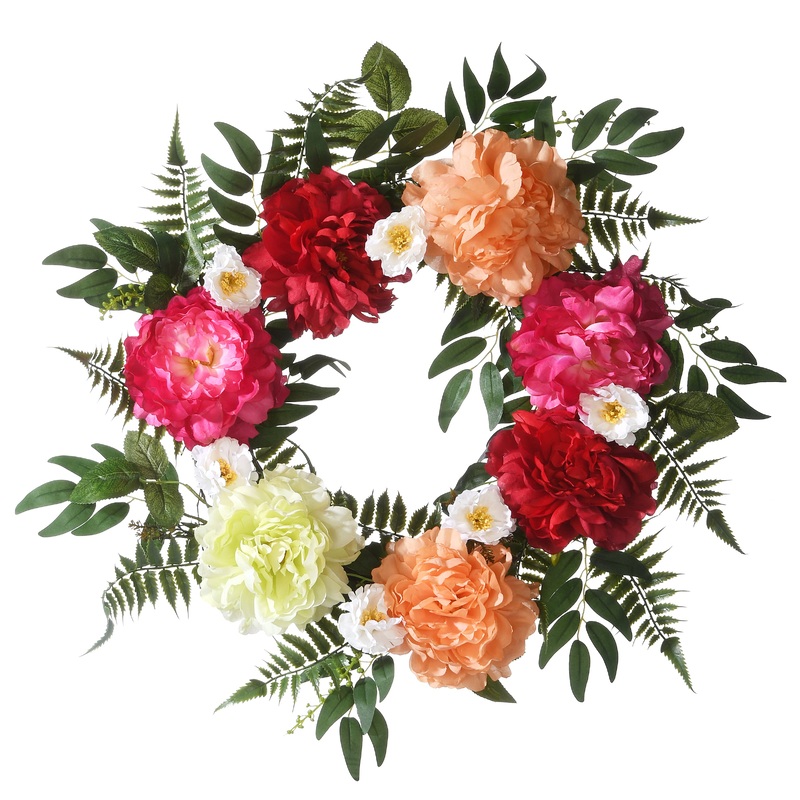 22 in. Spring Wreath with Flower Blooms, Leafy Greens