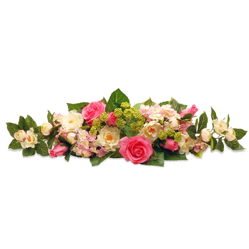 25 in. Spring Plant Table Decoration with Roses, Hydrangeas, Berry Clusters, Leafy Greens