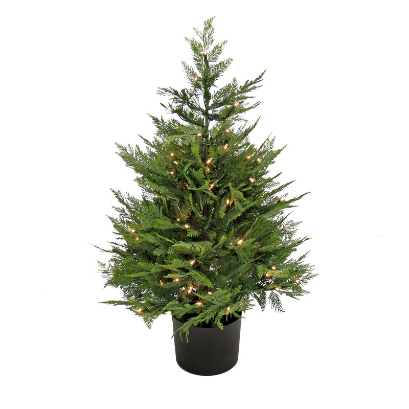 3 ft. Pre-Lit Cypress Topiary Tree in Black Plastic Nursery Pot with Clear Lights