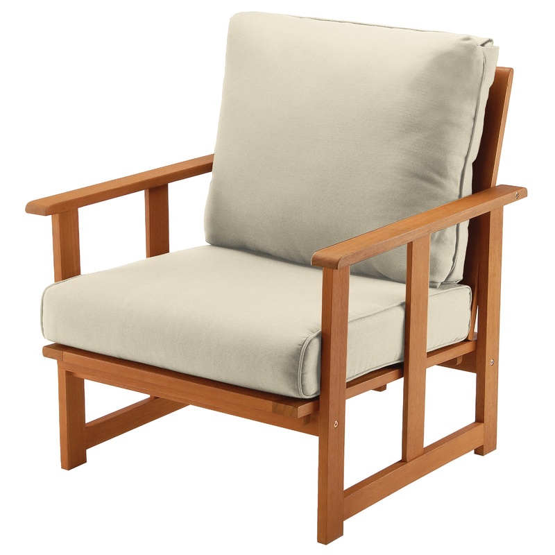 31x31x33 in. Eucalyptus Grandis Wood Club Chair, Natural Color, Beige Cushions