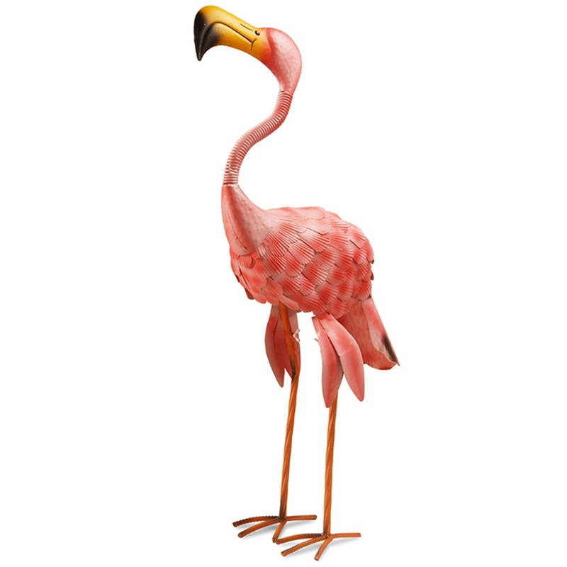 32 in. Spring Standing Pink Flamingo Metal Lawn Decoration