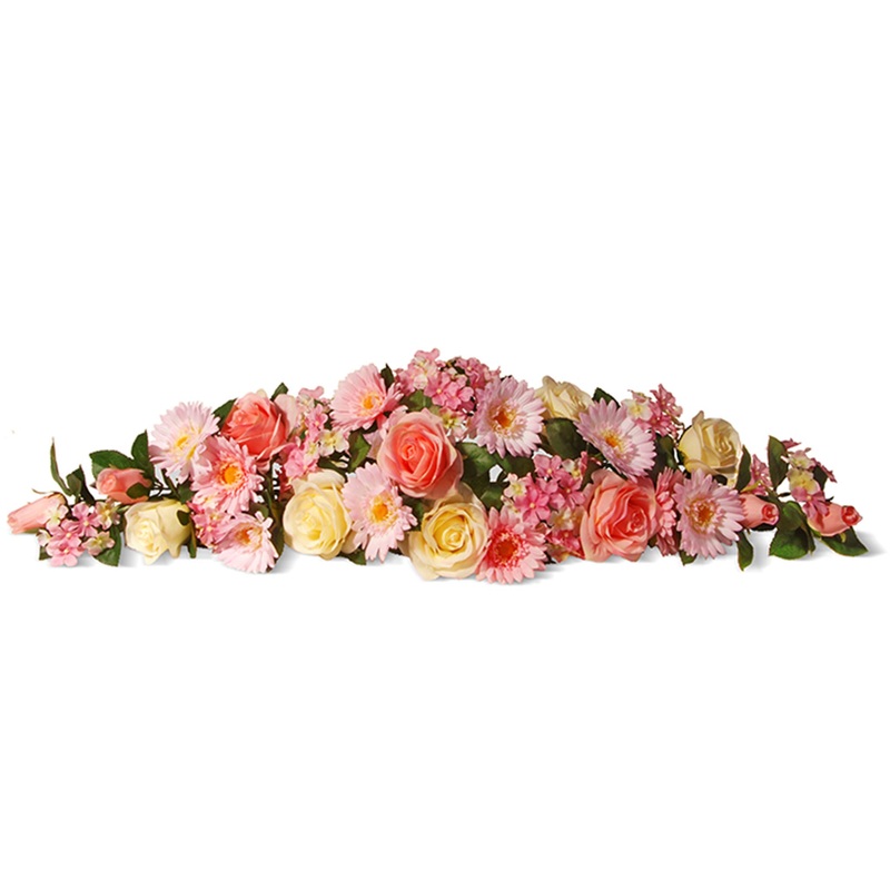 33 in. Spring Floral Table Centerpiece with Roses, Hydrangeas, Leafy Greens