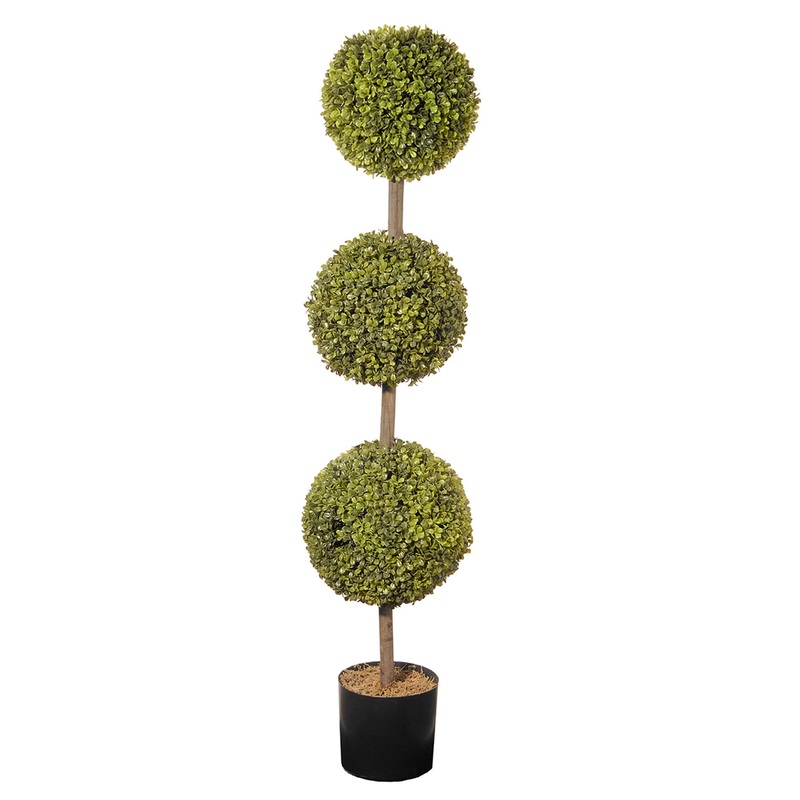 4 ft. Boxwood Three Ball Potted Topiary in a Black Pot Base
