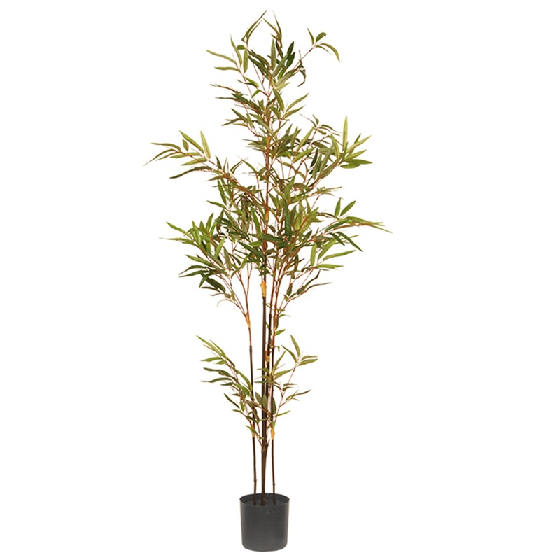 4 ft. Spring Black Bamboo Potted Tree with Leaves, Simulated Soil in a Black Pot