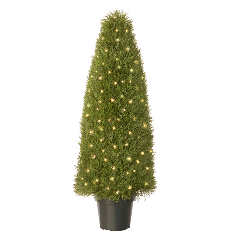 48 in. Pre-Lit Upright Juniper Topiary with Green Round Growers Pot