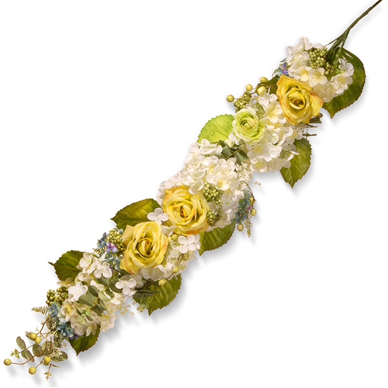 48 in. Spring Floral Wall Dcor with Yellow Roses, White Hydrangeas, Berry Clusters
