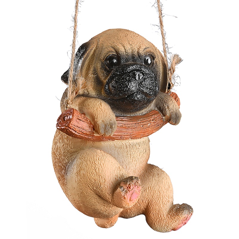 5 in. Spring Hanging Wall Decoratio with Pug Puppy on Wooden Branch