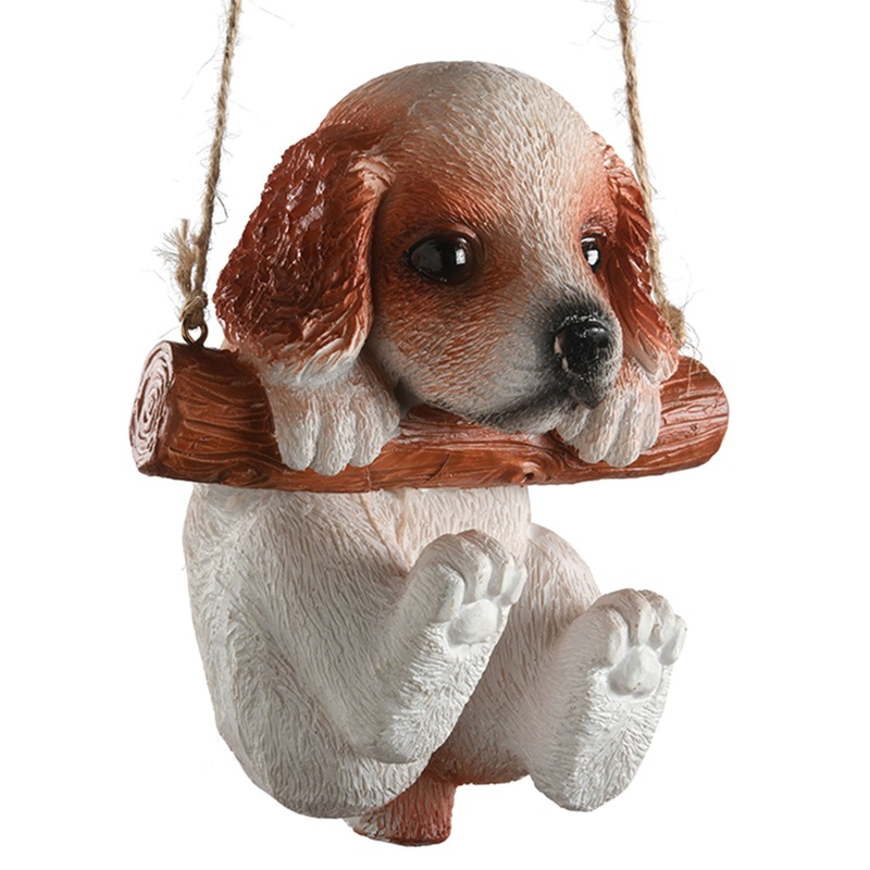 5 in. Spring Hanging Wall Decoration with King Charles Cavalier Puppy on Wooden Branch