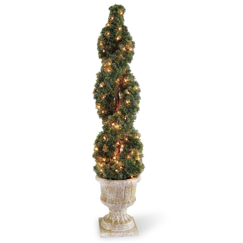 54 in. Pre-Lit Double Cedar Spiral Topiary
