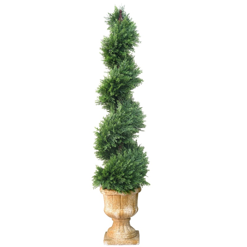 54 in. Upright Juniper Slim Spiral Topiary Tree in a Decorative Urn