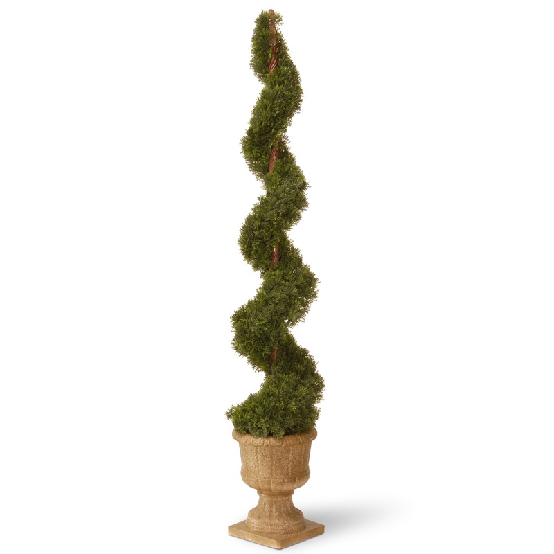 60 in. Upright Juniper Spiral Topiary Tree in a Decorative Urn