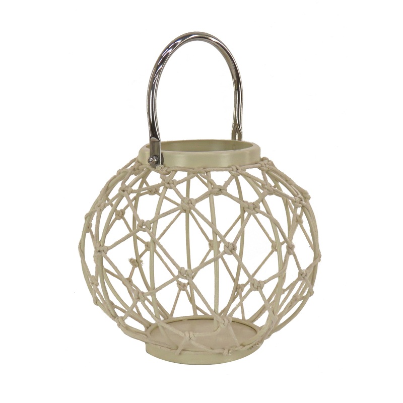 9 in. Modern Design and Finish Bleached Sand Outdoor Lantern Candleholder