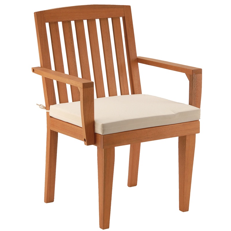Eucalyptus Grandis Wood Dining Armchair, Natural Color with Beige Cushion