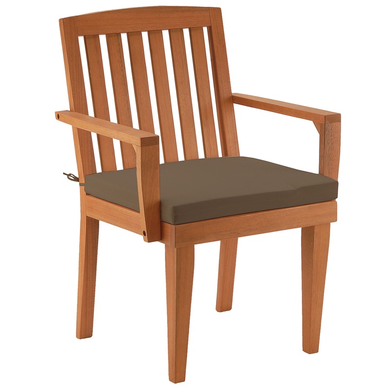 Eucalyptus Grandis Wood Dining Armchair, Natural Color with Chocolate Cushion