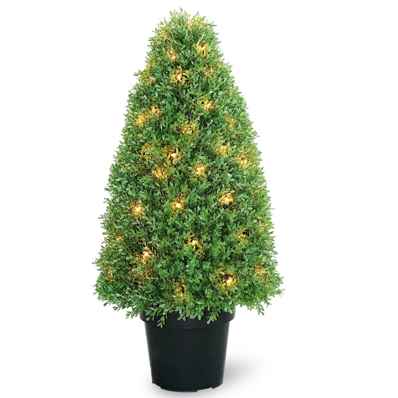 Pre-Lit 36" Artificial Boxwood Tree